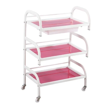 

Beauty Salon Cart Three-tier Shelf with Drawer Beauty Salon Nail Cart Tilt Glass Tool Trolley