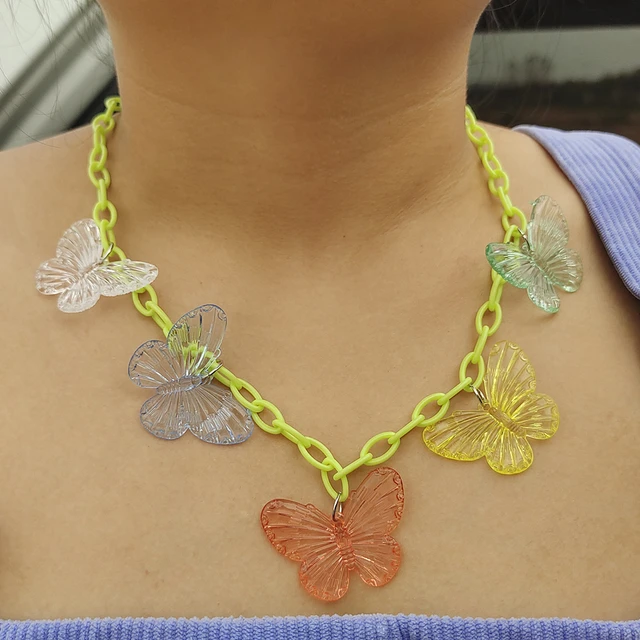 Zx-女性のための透明な蝶の形をしたネックレス,ジュエリー,アクリル 
