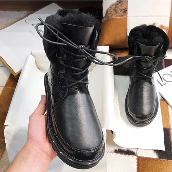 

New Style 2020 Best Genuine Sheepskin Leather Woman Snow Boots 100% Natural Fur Snow Boots Warm Wool Women's Winter Boots
