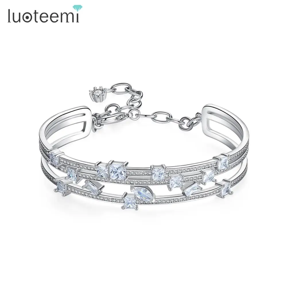 LUOTEEMI, новинка, модный слой, массивные CZ браслеты, браслеты для женщин, для свадьбы, помолвки, ювелирные изделия, аксессуары колье, рождественские подарки