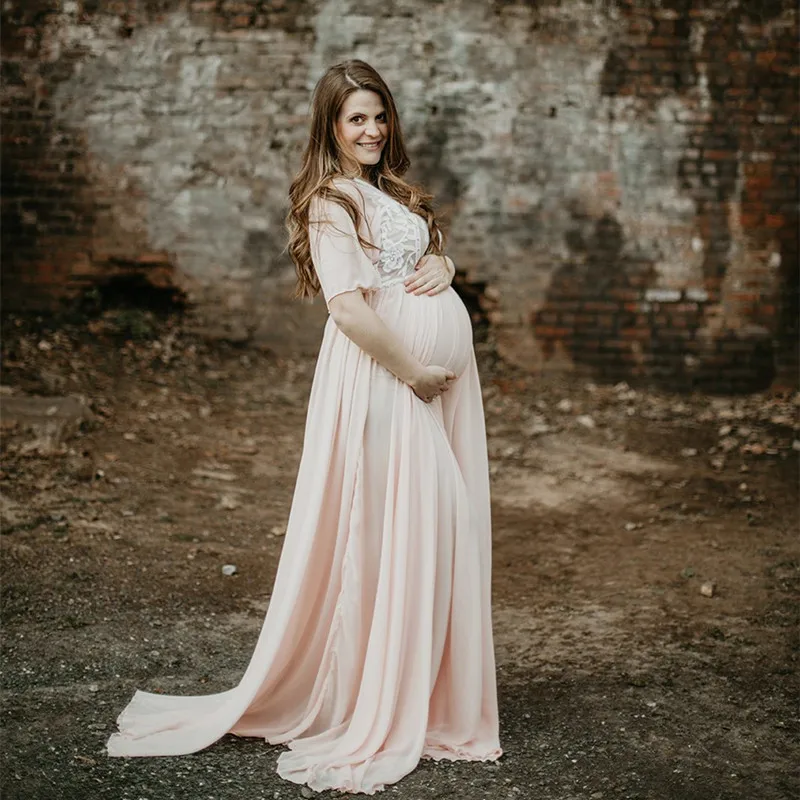 Вязаное крючком кружево шифон фотосессия для беременных длинное платье Baby Shower длинное платье Беременность фотография Макси платье