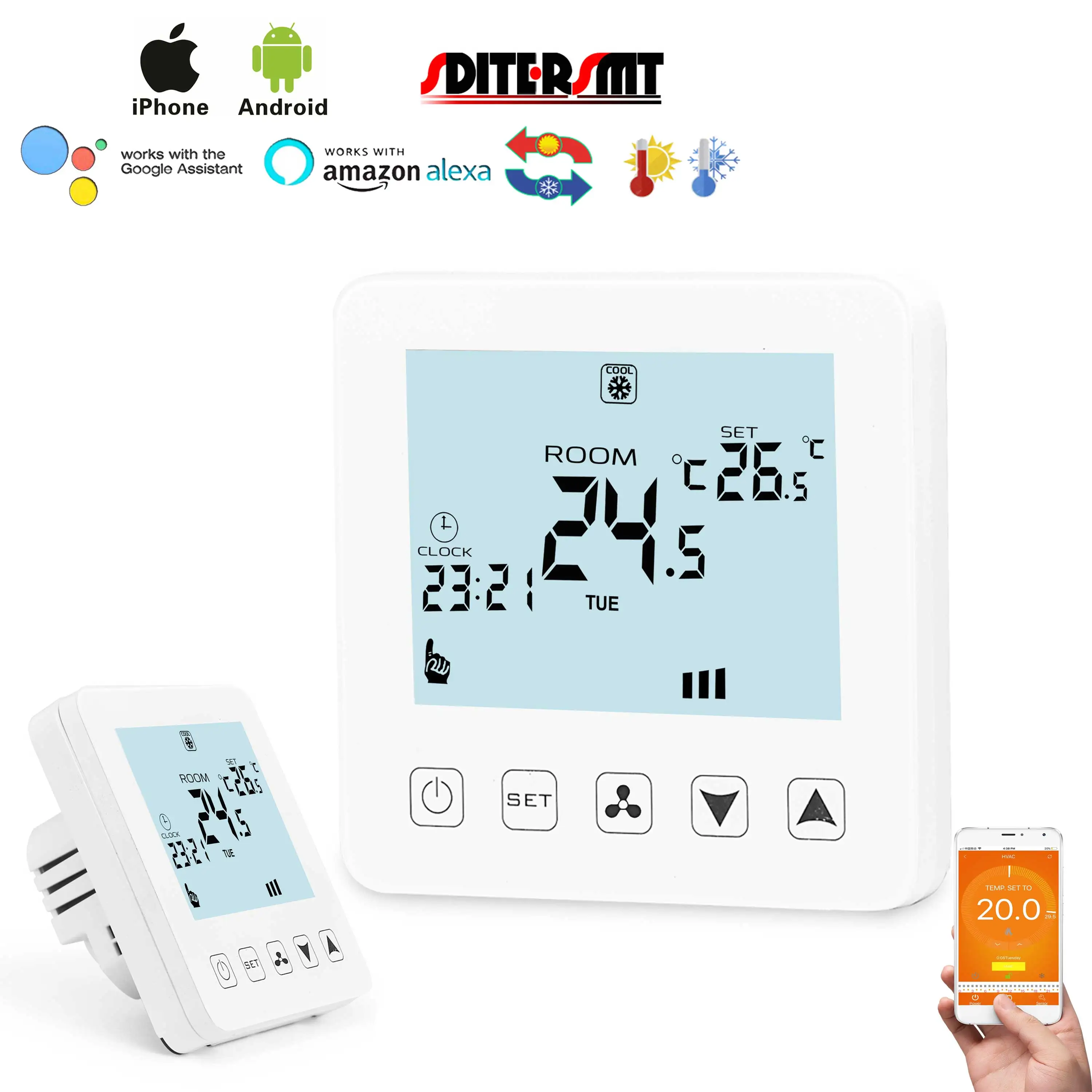 팬 코일 유닛 2P/4P AC WIFI 온도 조절기, 스마트 라이프 온도 조절기 조절 가능 