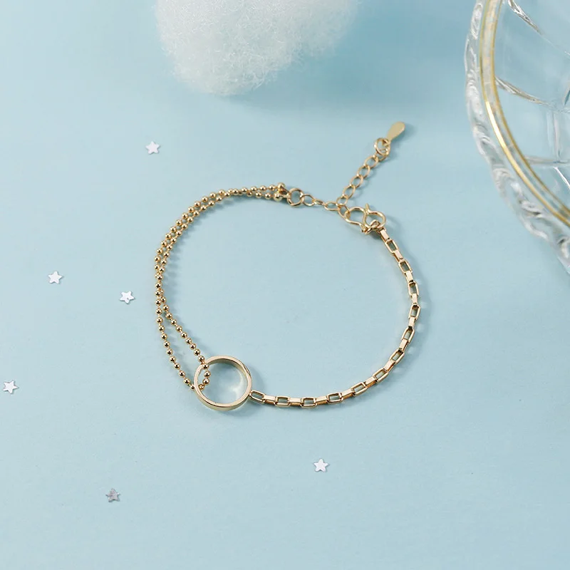 

High Quality Gold Beads Double Chain Circle Round Charm Bracelets Jewelry For Gift