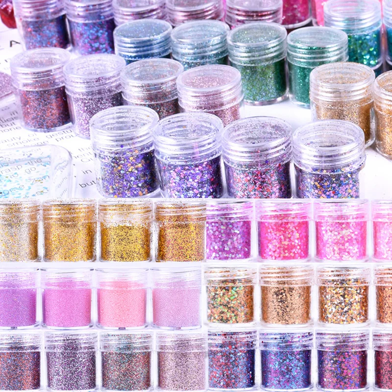 

4 Boxes/set 10 ml/ Box Iridescent Nail Glitter Mix Lot Chunky Fine Gel Mixed Nail Glitter Powder Sequins Powder For UV Nails Art