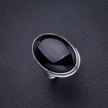 

StarGems Natural Black Onyx Handmade 925 Sterling Silver Ring 9 D4185