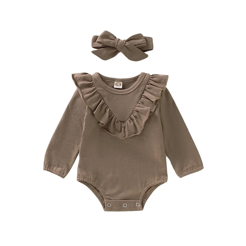 

0-18M Autumn Infant Baby Girls Long Sleeve Floral Print Rompers Kids Bodysuit Jumpsuit With Headband