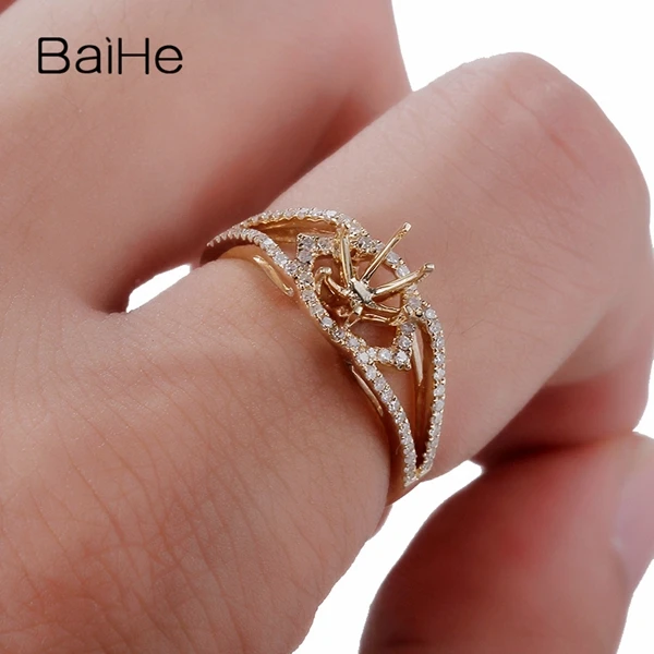 BAIHE Solid 14K желтое золото около 6-6,5 мм круглый без основного камня помолвка женские модные ювелирные изделия мода полу крепление Подарочное кольцо