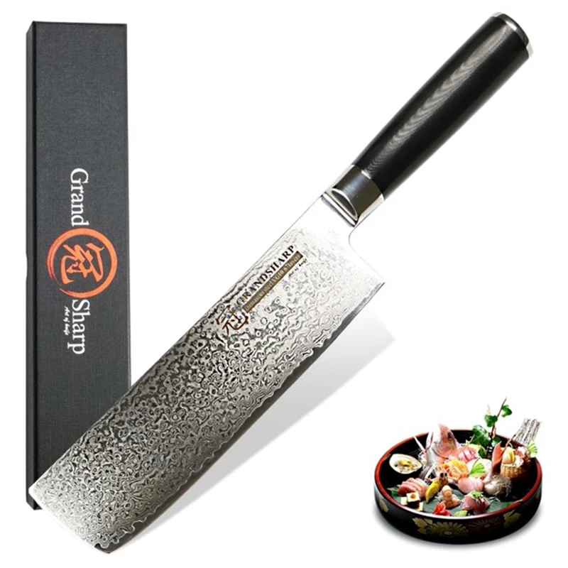 GRANDSHARP набор кухонных ножей 2 шт. vg10 японский дамасский стальной нож шеф-повара Кливер ИНСТРУМЕНТЫ для нарезки пищи G10 ручка Подарочная коробка