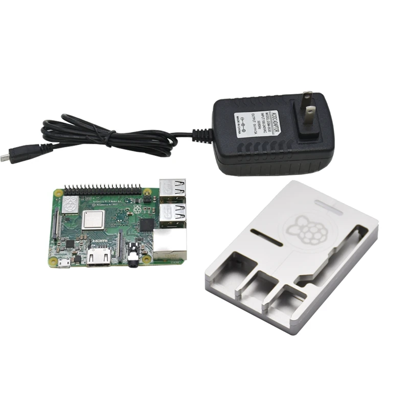3 в 1 для Raspberry Pi 3 Model B+(плюс)+ ЧПУ Алюминий чехол+ 5V 3A Мощность адаптер Наборы штепсельная вилка стандарта США