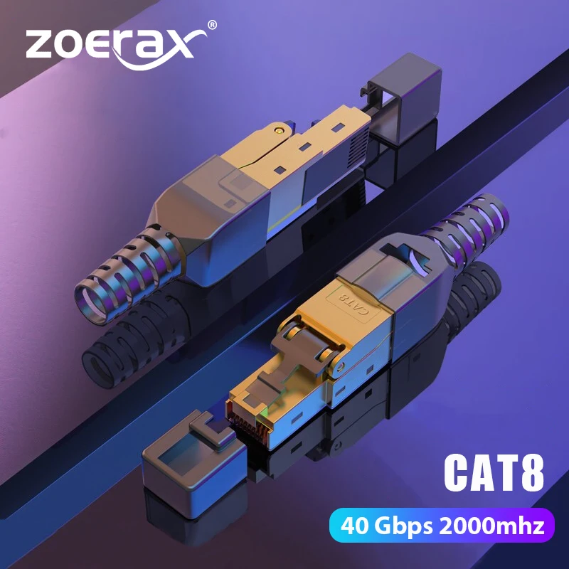 Zoerax-conector Plug Ferramenta Livre Blindado Rj45 Termina Cat8 Cat7 Cat6a Cat8 Terminação de Campo 40gbps