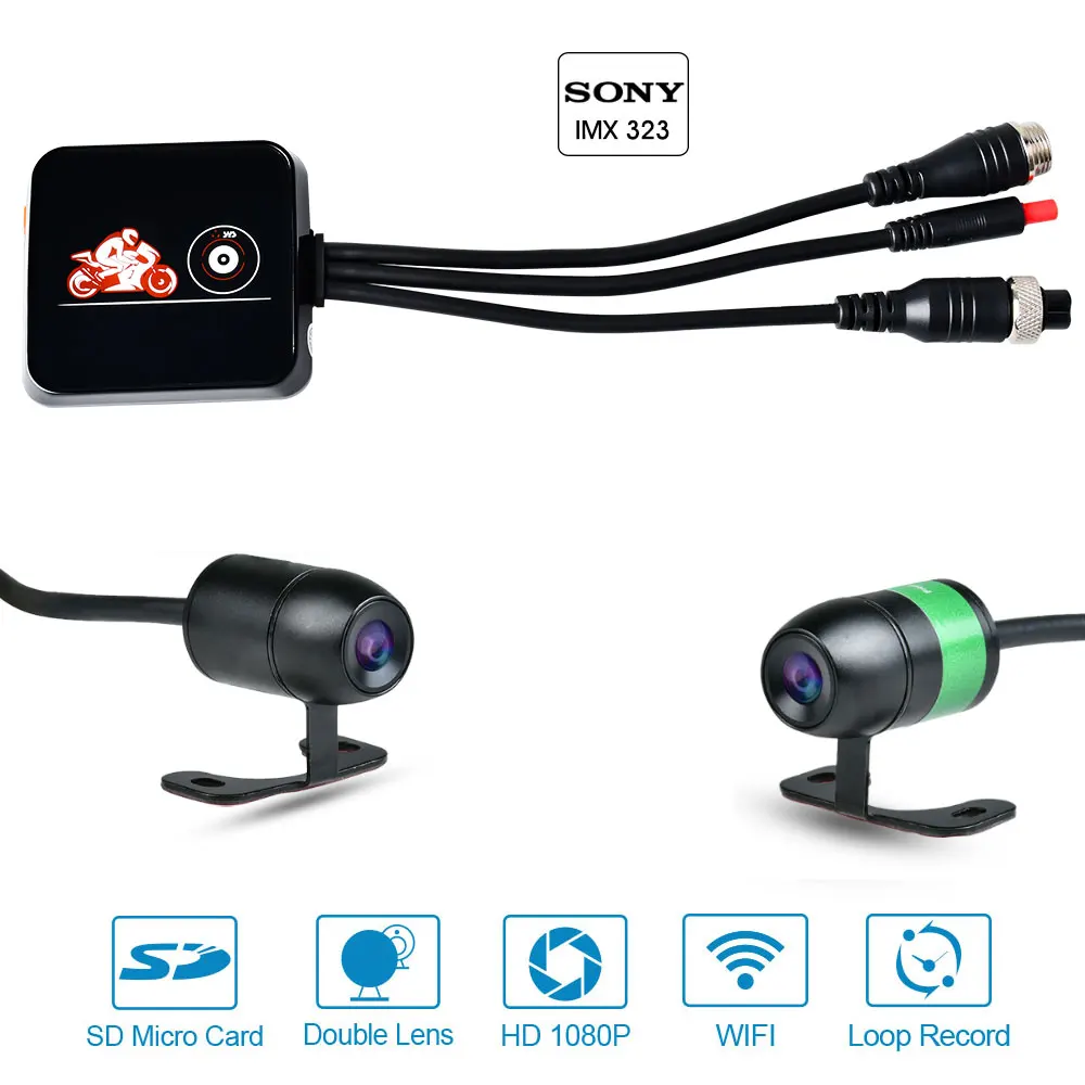 Najtaniej VSYS E6L WiFi motocykl nagrywarka dvd Sony IMX323 1080P przód i widok z tyłu kamera wodoodporna Moto podwójny obiektyw kamera na deskę rozdzielczą SYS jazdy kamery