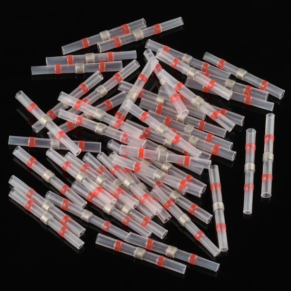 

50pcs Red Solder Sleeve Seal Heat Shrink Butt Connectors Wire Splice 22-18 GAUGE
