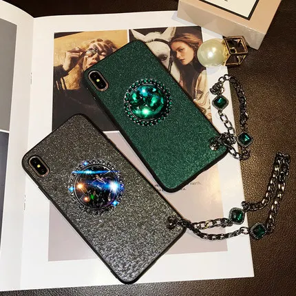 

For iPhone XS Max XR XCase Glitter Luxury Bling Diamond Gem Bracelet Chain Tassel Cover For iPhone 7 8 Plus 6S Phone Stand Case