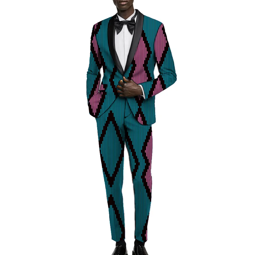Пиджак с Африканским принтом и брюки мужские костюмы Дашики свадебная одежда - Фото №1