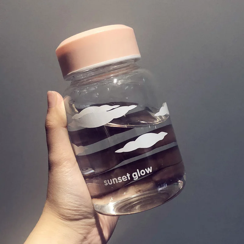 ClearAfterglow 580ml Креативная стеклянная бутылка для воды с рукавом, 580 мл, градиентный цвет, спортивные бутылки, модная бутылка для кемпинга, посуда для напитков, Прямая поставка - Цвет: ClearAfterglow 580ml