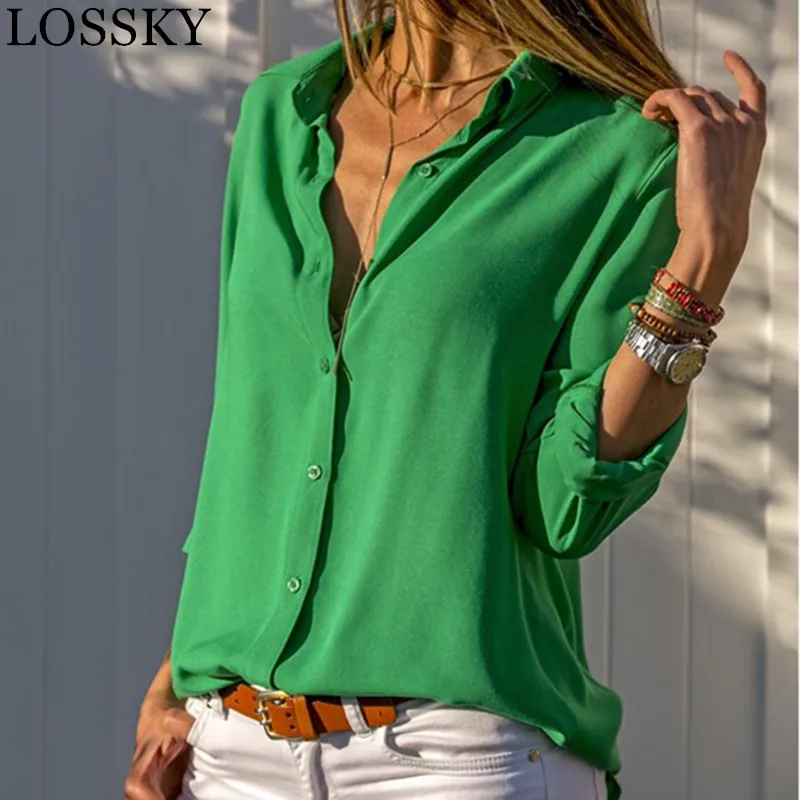 Casual Loose Women Blouse Shirts 2019 Autumn Basic V Neck Plus Size Blouse Long Sleeve Buttons White Shirt Women Tops Clothing Casual Loose Women Blouse Shirts 2019 Autumn Basic V Neck Plus Size Blouse Long Sleeve Buttons White Shirt Women Tops Clothing