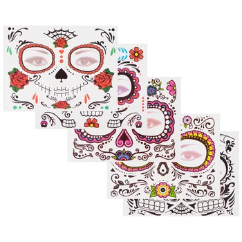 

15 Sheets Face Tattoos Stickers Funny Waterproof Body Tattoos Skull Stickers Flower Stickers for Halloween Day of the Dead