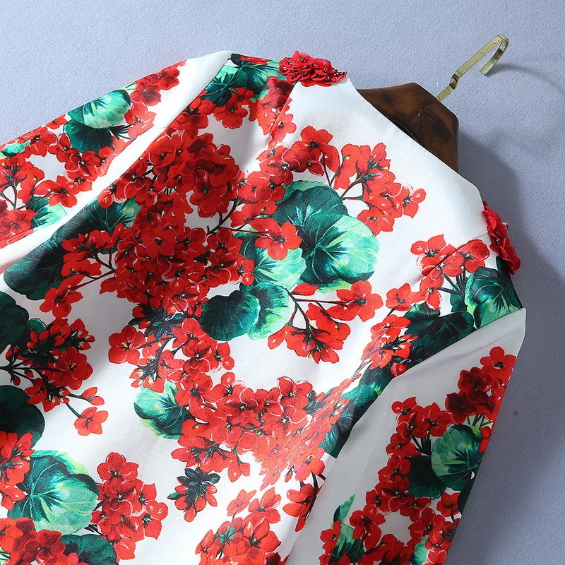 Europe&America women flower diamonds overcoat spring autumn runways floral print O-neck Trench coat B113