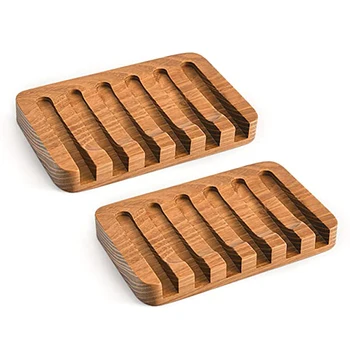 

2Pcs Wooden Soap Dishes for Bathroom/Shower,Bar Soap Holder with Self Draining Tray,Natural Waterfall Drain Soap Saver