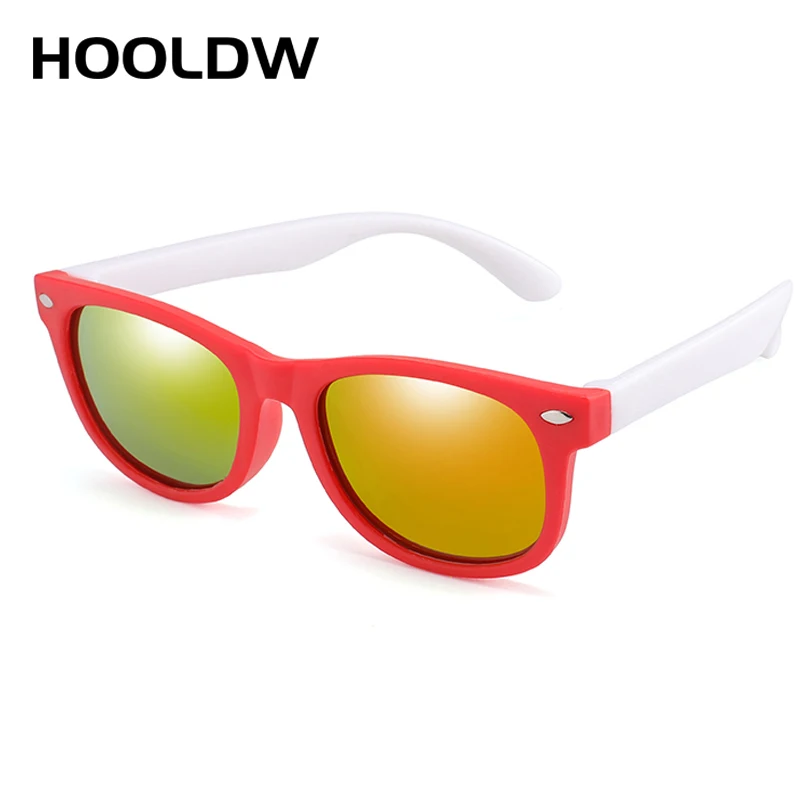red white 2 HOOLDW новые детские солнцезащитные очки, Детские поляризованные солнцезащитные очки, очки для мальчиков и девочек, силиконовые гибкие защитные очки для детей, UV400 очки - Цвет линз: red white 2