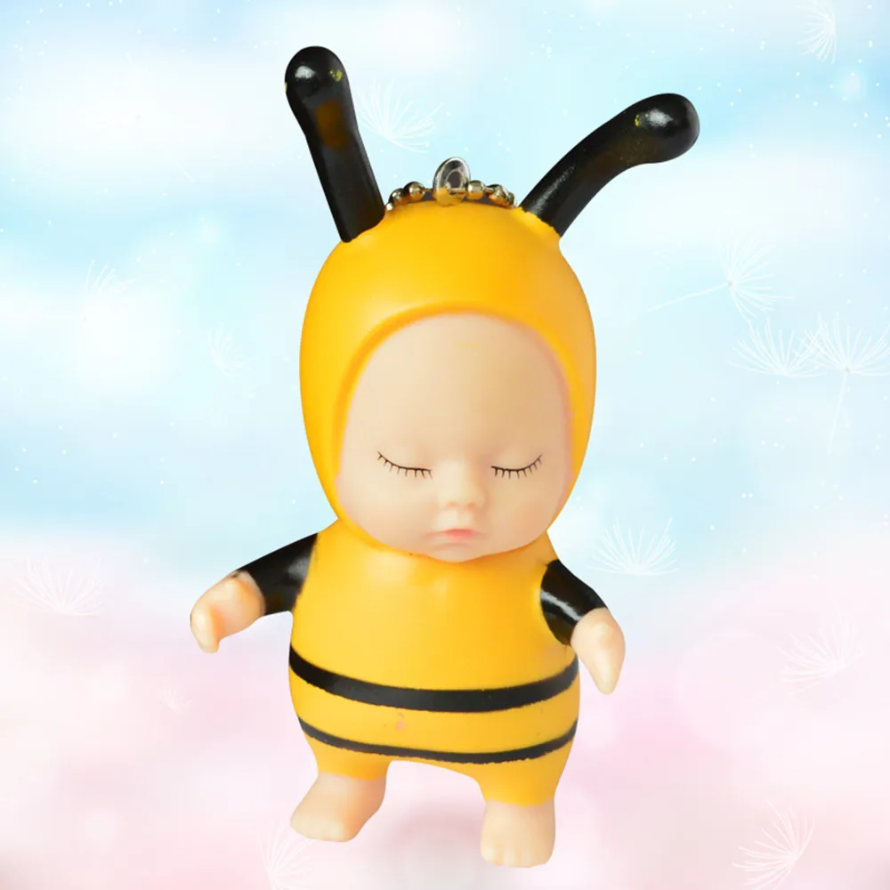 Cute Sleeping Baby Doll Rubber Pendant Keychain Keyring Baby Toy Gadget Toys kawaii cut Stress Relief Anti-Stress Squshy Gift