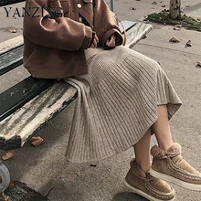 Женские осенние зимние юбки, вязаная теплая посылка, хип-хоп миди, элегантный минималистичный стиль, свободные женские юбки F031