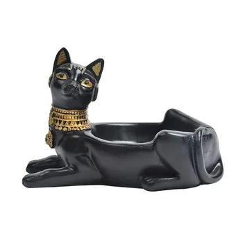 

Ashtrays Vintage Egyptian Black Cat God Ashtray Figurine Decorection Resin Statue Home Office Living Room Office Desk Decor