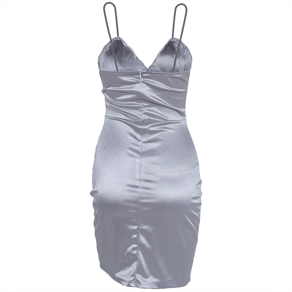 Yesexy, сексуальное женское мини-платье с глубоким v-образным вырезом на бретельках со стразами, однотонное элегантное женское платье для вечеринок VR19734