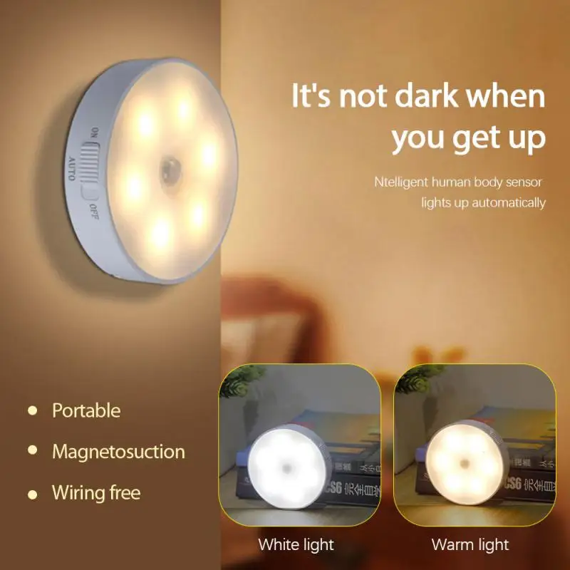 Motion Sensor LED Wireless Night Light Bedroom Lamp USB Rechargeable Energy-saving Automatic Wall-Mounted Body Induction Lamp moon night light