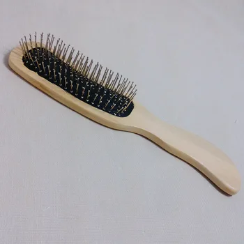 

Wooden Handle Massage Hair Brush with Metal Pins Message Comb with Air Cushion J9