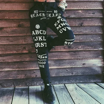 

Dark Black Letter Graffiti Casual Pants Female Sports Leggings Cartoon Print Long Trousers Gothic Women Autumn Winter Streetwear