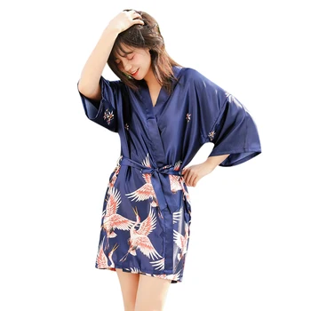 

Women Silk Crane Sleepwear Clothes Ice Silk Mid-sleeve Ladies Night Dressing Gown Sexy Plus Size Home Bathrobe 2020 New Arrivals