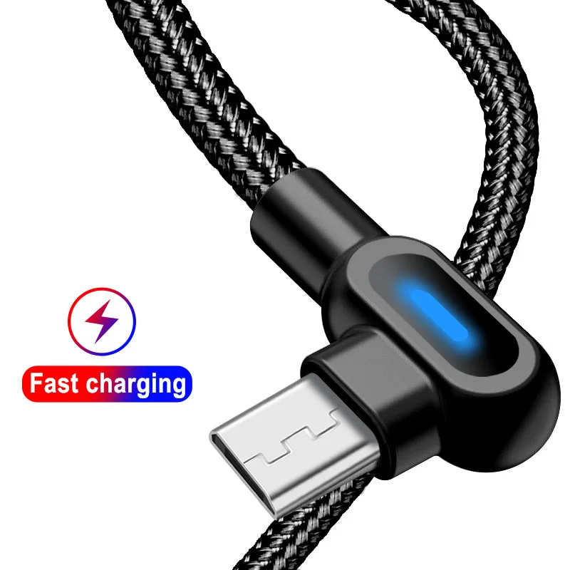 Micro USB кабель для быстрой зарядки 90 градусов для мобильного телефона Android зарядное устройство данные кабельного USB синхронизации 1 м 2 м 0,25 м