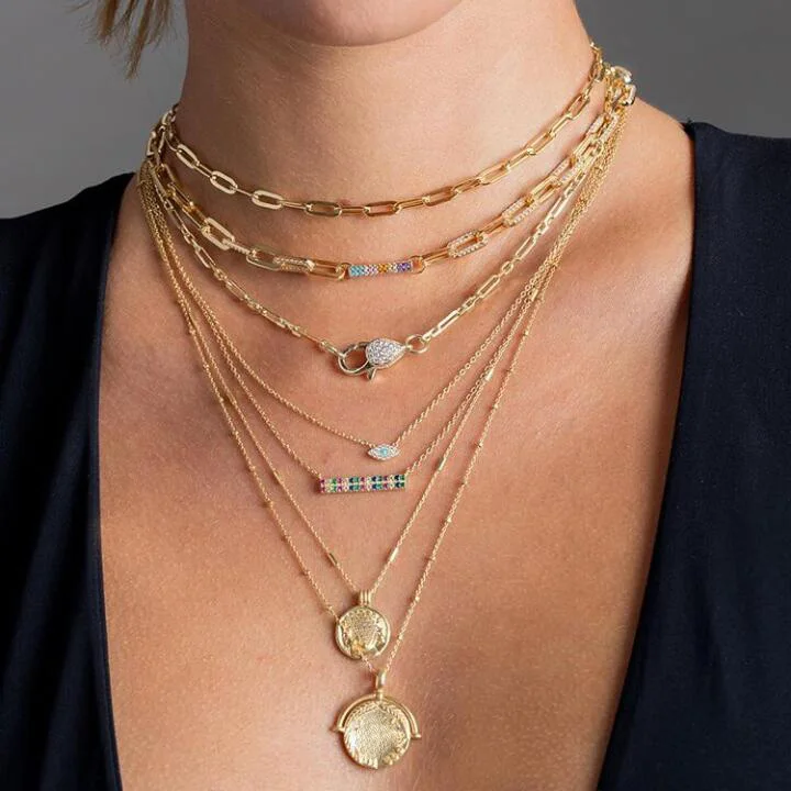 Gold filled square link chain iced out bling sparking cubic zirconia cz women charm choker Modern delicate Chain Necklace jewels | Украшения