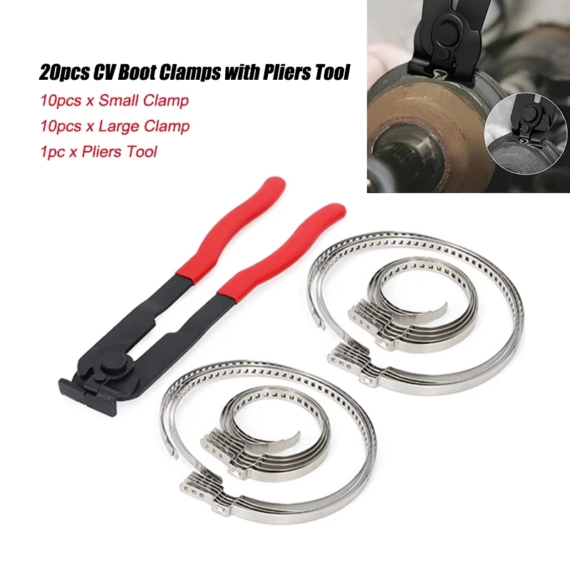 Adjustable CV Axle Boot Joint Crimp Clamps Kit with Pliers Tool Crimp