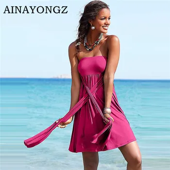 

Ladies Beach Skirt Wrapped Chest Sleeveless Robe Sexy Beach Dress Large Size Bikini Top Swimsuit Cover Up Beach Women Gown 2020