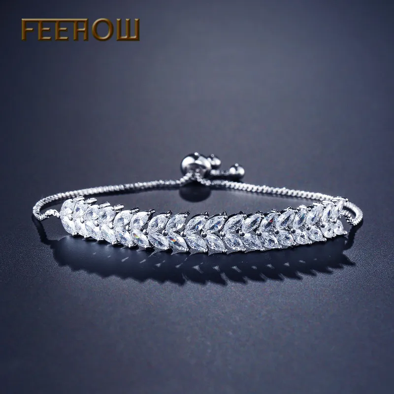FEEHOW, новая мода, кубический цирконий, ювелирное изделие, Милый лист, шарм, CZ Кристалл, женские браслеты, браслеты для женщин, FWBP1009