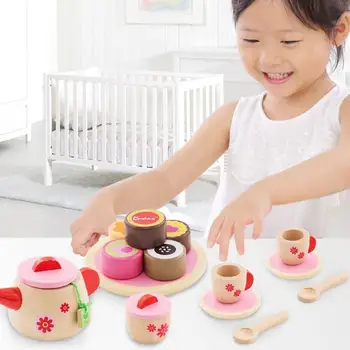 

Simulate Wooden Kitchen Tableware Set Pink Set Gift For Girls Educational Baking Toy Tools Baby Early Education Puzzle