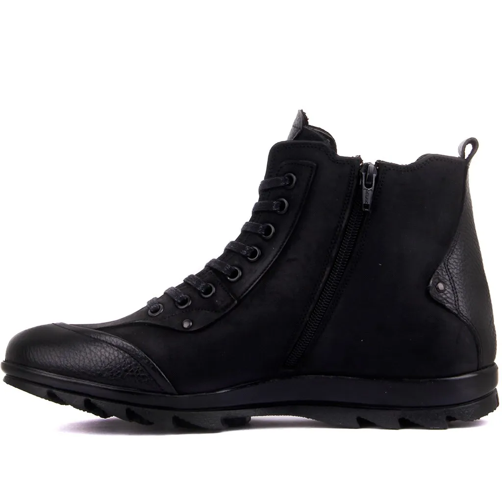 Fosco/черные кожаные мужские зимние ботинки на молнии