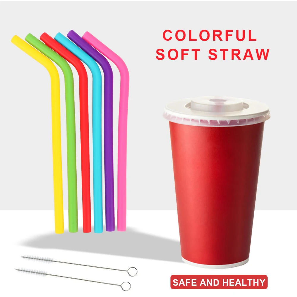 

Foldable Straw Bar Party Accessory Silicone Milk Tea Pipette With Cleaning Brush 6 Piece Set Reusable Straw Colorful