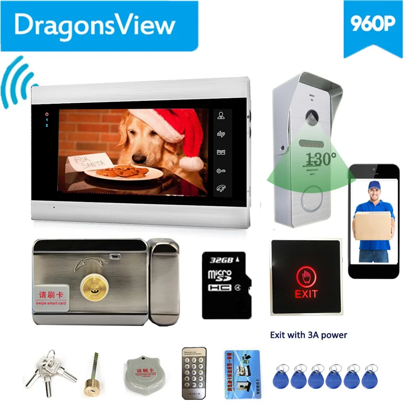 【Широкоугольный 960P 】 dragonsview 7 ''Wifi видеодомофон с системой блокировки