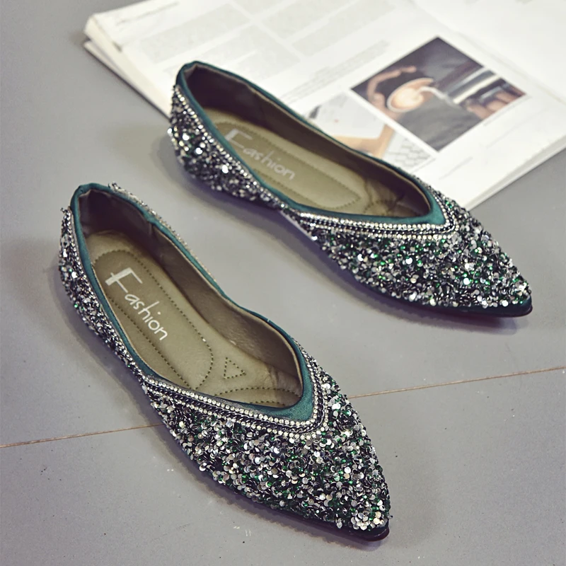 rhinestones women casual shoes fashion shiny ladies dress footwear pointed slip on female ballet flats mixed colors moccasins (23)