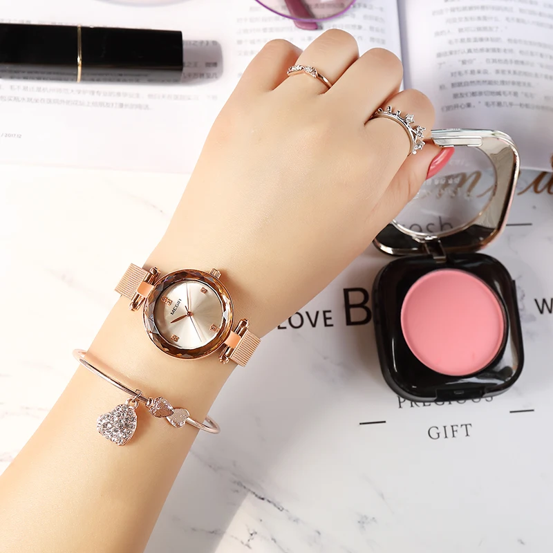 Новые MEGIR Роскошные модные часы с бриллиантами Rosegold синие женские Простые Женские часы водонепроницаемые кварцевые наручные часы Relogio Feminino