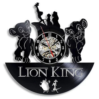 

Cute Cartoon Vinyl Record Wall Clock Modern Design The Lion King Vinyl Clocks with LED Lighting Change Wall Watch Home Decor