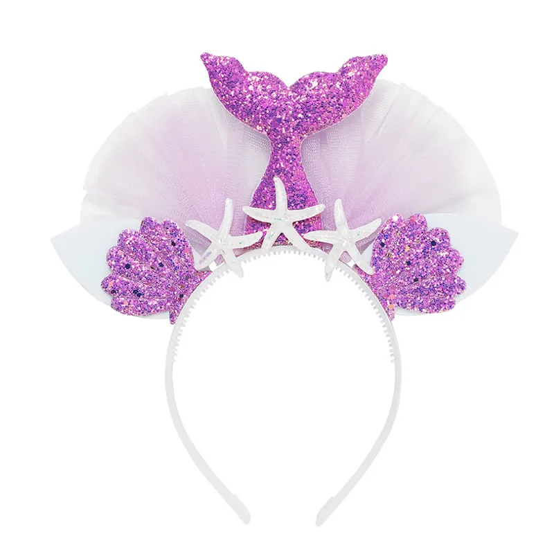 Платье принцессы Ариэль «Русалочка» для девочек, Летнее Детское бальное платье-пачка для детей от 2 до 12 лет, свадебное фиолетовое платье на бретельках с цветочным узором для девочек - Цвет: Mermaid Headband