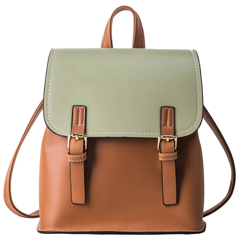 

Summer New Style Fashion Contrast Color Backpack Women's Versatile Casual Backpack PU Leather College Style School Bag INS Wave