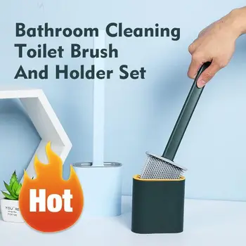 

Bathroom Toilet Cleaning Brush Holder Set Toilet Brush Rubber Head Holder Hanging Household Floor Cleaning Bathroom Accessories