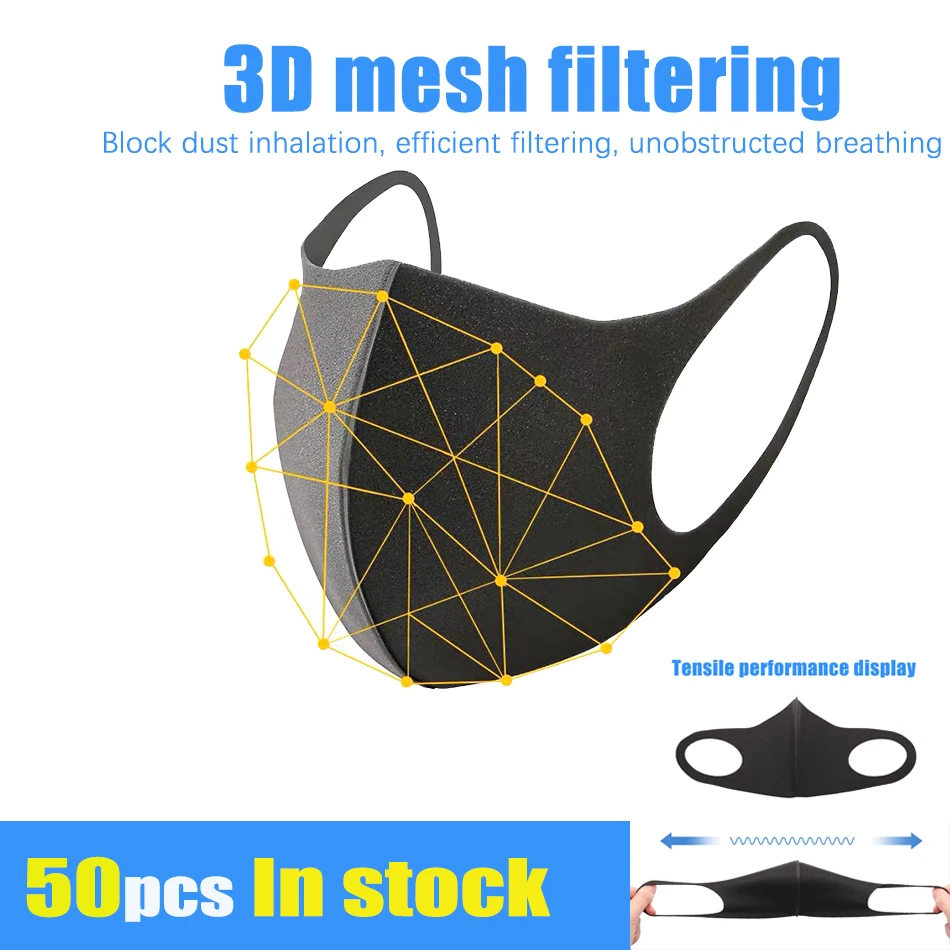 

50PCS Cotton PM2.5 Black Mask anti dust mask Activated carbon filter Windproof Mouth-muffle bacteria proof Flu Face masks Care