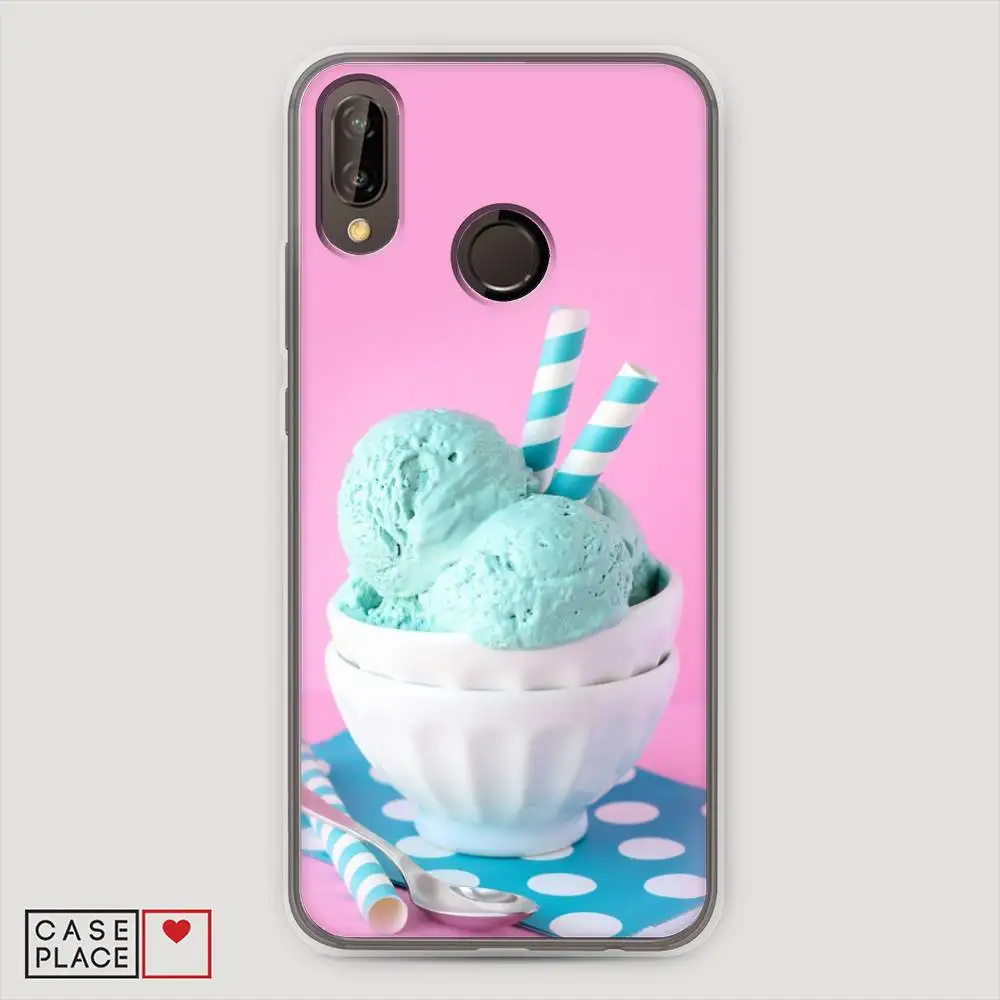 Silicone Case For Huawei Nova 3E Mint Ice Cream Thin Soft Half-wrapped with bright print Phone accessories Mobile and smartphones protection clip