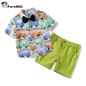 

PureMilk Boys Set 2PCS Set Shirt With Shorts Green Casual Clohing Set